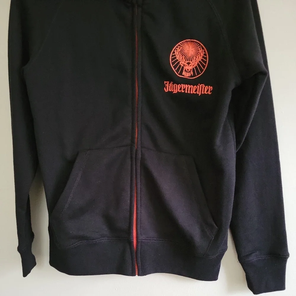Jagermeister Womens Black Zip Up Logo Sweatshirt German Liquor Sz S Hipster Y2K
